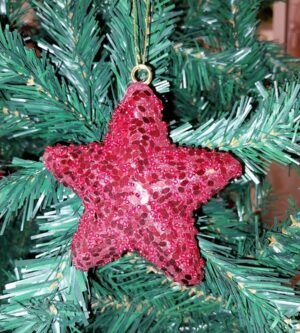PENDENTE ESTRELA DECORADA 12CM DOURADA/VERMELHA CASA NATALE CA0056 CA0057
