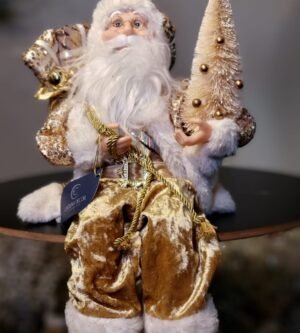 PAPAI NOEL CASACO PAETE DOURADO SENTADO 45CM CASA NATALE CS0095