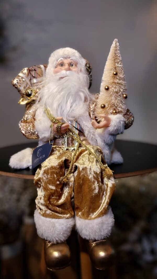 PAPAI NOEL CASACO PAETE DOURADO SENTADO 45CM CASA NATALE CS0095