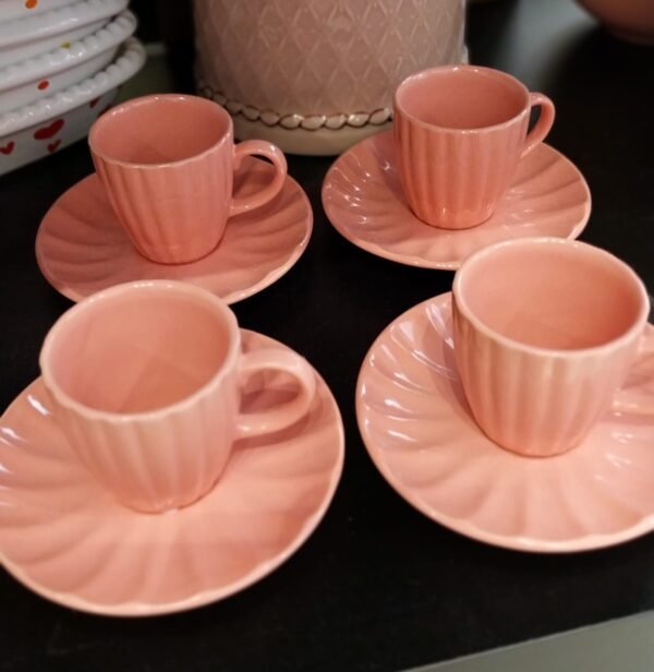 CJ XICARA CAFE 04 PCS BELLA COM PIRES CERAMICA 90ML VERMELHA OU ROSA HAUSKRAFT JGXC083VM JGXC083RS