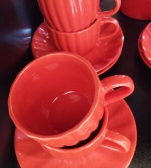 CJ XICARA CHA 04 PCS BELLA COM PIRES CERAMICA 150ML VERMELHA OU ROSA HAUSKRAFT JGCH064VM JGCH064RS