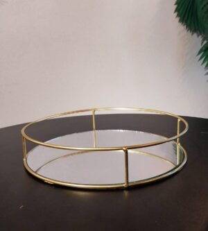 BANDEJA REDONDA DECORATIVA 23X23X4,5CM METAL E VIDRO FWB 1104