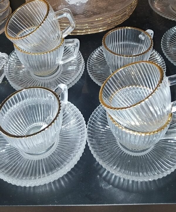 CJ XICARA CAFE 12 PCS GRAFFIATO VIDRO TRANSP BORDA OURO HAUSKRAFT JGXC084/GD
