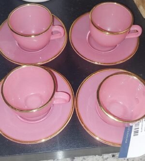 CJ XICARA CAFE 08 PCS MATTE 85ML VIDRO ROSA C/ BORDA DOURADA HAUSKRAFT JGXC088/RS