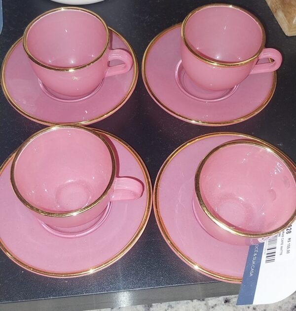 CJ XICARA CAFE 08 PCS MATTE 85ML VIDRO ROSA C/ BORDA DOURADA HAUSKRAFT JGXC088/RS