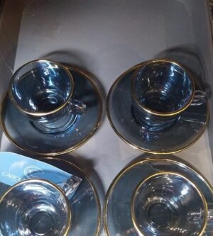 CJ XICARA CAFE 08 PCS MENFIS 85ML CRISTAL PRETA C/ BORDA DOURADA HAUSKRAFT JGXC091/PT