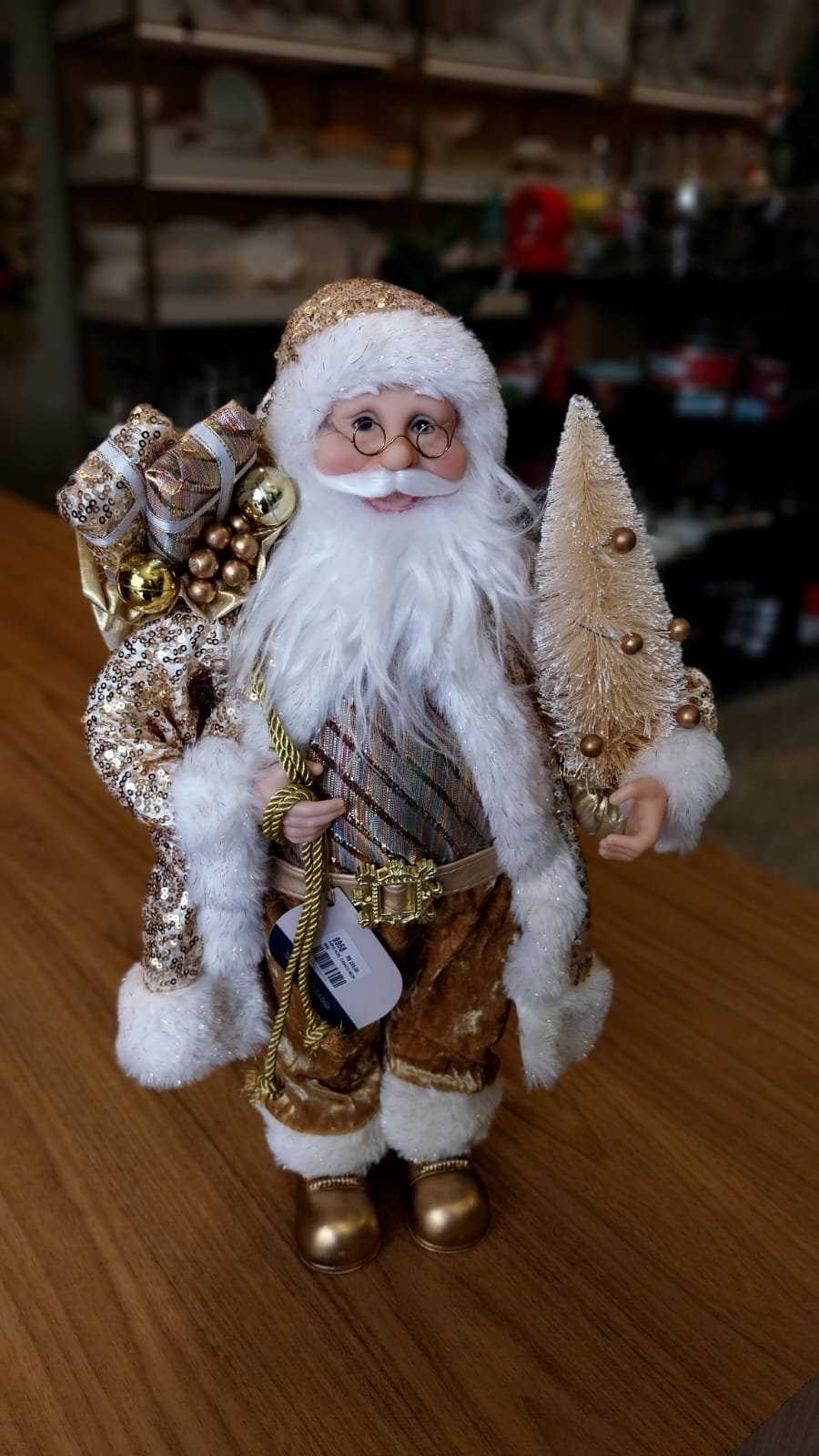 PAPAI NOEL CASACO PAETE DOURADO 45CM CASA NATALE CS0060