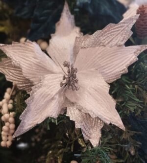 HASTE POINSETIA VELUDO BRANCA C/ GLITTER 37X24CM CASA NATALE CF0669