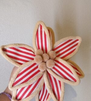 HASTE POINSETIA LISTRADA VERMELHO E BRANCO 33X24CM CASA NATALE CF0945