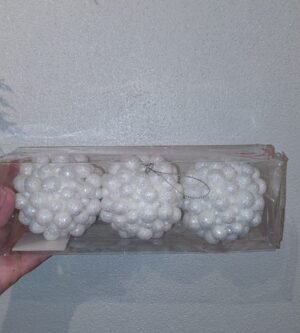 KIT BOLA 03 PCS DECORADA BRANCO 8CM CASA NATALE CE0281